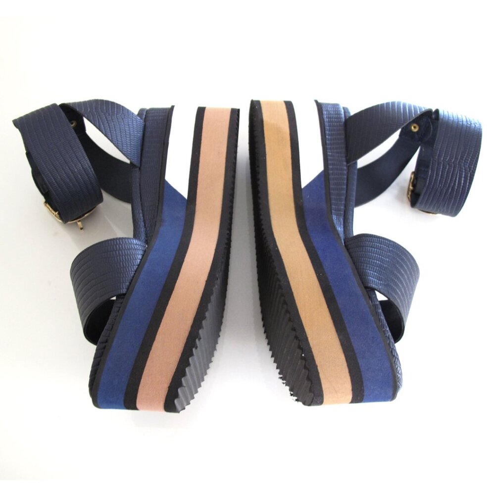 David Isaac Navy Striped Platform Sandals with Ankle Wrap